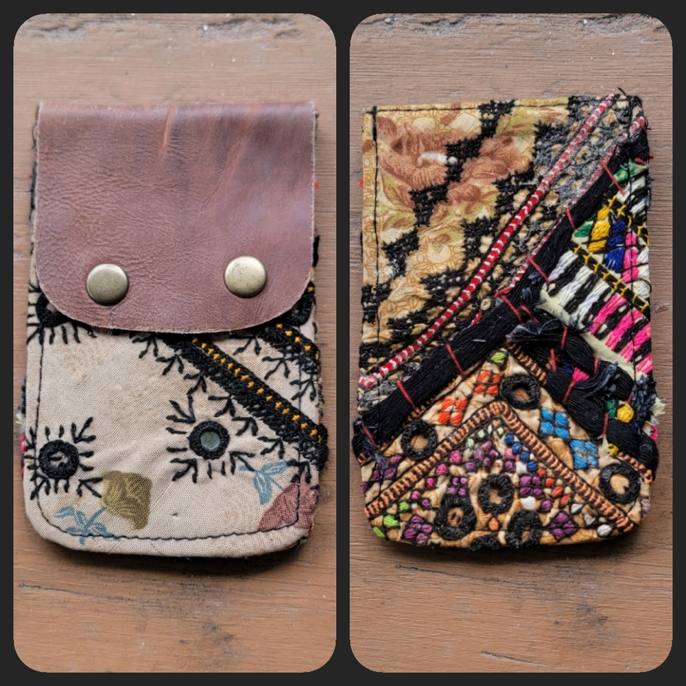 🎱🔮 Free People Boho Embroidered Repurposed vtg banjara hippie Wallet card case